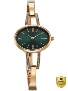 Aura 2 Sonata Aura 2.0 Quartz Green Dial Rose Gold Stainless Steel Strap Analog Watch - For Women