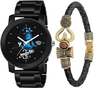 SWADESI STUFF Mahadev Watch with Bracelet Trishul Om Leather Combo Set Black Metal Analog Watch For Men Buy SWADESI STUFF Mahadev Watch with Bracelet Trishul Om Leather Combo Set Black