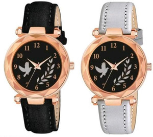 Miss Perfect Analog Watch For Women Buy Miss Perfect Analog Watch For Women Black Birds Dial Black And Grey Leather Belt Analog Women and Girls Watch Online at Best