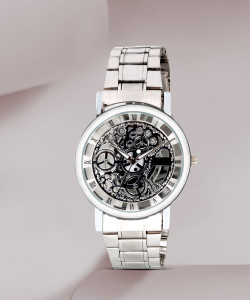Mens silver skeleton store watch