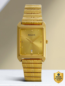 NP7007YM02 Sonata With Date Champagne Dial Gold Stainless Steel Strap Analog Watch - For Men