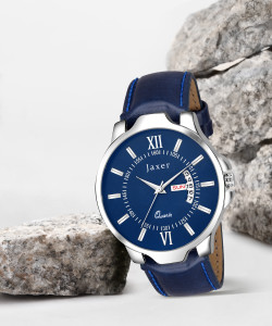 Jaxer Blue Day Date Feature Dial Leather Strap Analog Watch