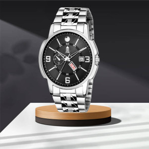 light house 440 Black Dial Trending Black Dial Silver Chain Day Date Analog Watch For Men and Boys Analog Watch For Men Buy light house 440 Black Dial