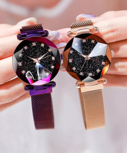 Krunesh 12 Diamond Purple Rose Gold Chain Bracelet Analog Magnet Watch Combo For Girls Women Analog Watch For Girls Buy Krunesh 12 Diamond Purple Rose Gold Chain