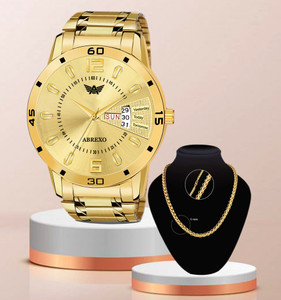 ABREXO Abx1220 GD Gold Day Date Working Watch Day Date Working Wrist Watch With Golden Neck Chain Exclusive Combo for Boys Analog Watch For Men For Men Ab 1220 Flipkart
