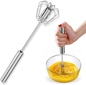 CREW4 Hand Push Whisk Blender Semi-Automatic Whisk Mixer Egg Steel Spiral Whisk