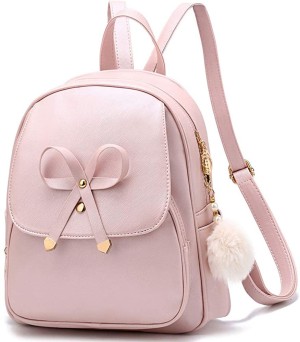 Girls Bowknot Cute Leather Backpack Mini Purse for Women Beige