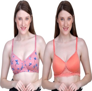 Aimly Aimly Cotton Non-Padded Non-Wired Printed Bra Black Rani Red 36 Pack  of 3 Women Everyday Non Padded Bra - Buy Aimly Aimly Cotton Non-Padded Non- Wired Printed Bra Black Rani Red 36