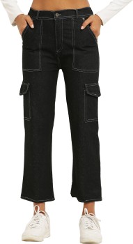 Buy Zeston Six Pocket Denim Cargo Pants for Women (26, Dark Blue) at