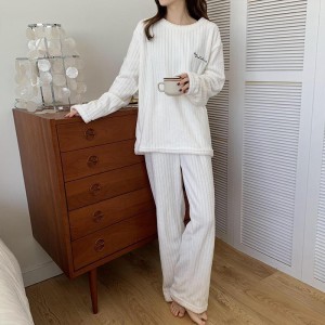 QWZNDZGR Winter Sleepwear Couple Cotton Pajama Sets Round Neck