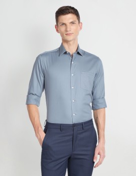 Shop WES Formals Plain Blue Slim Fit Shirt Online  Westside