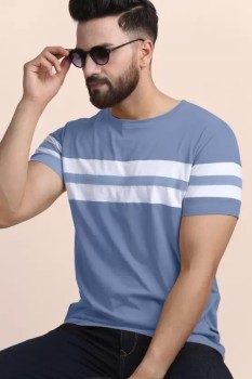 FastColors Striped Men Round Neck White, Blue T-Shirt - Buy FastColors  Striped Men Round Neck White, Blue T-Shirt Online at Best Prices in India