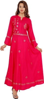 Women Floral Print Rayon A-line Kurta  (Pink)