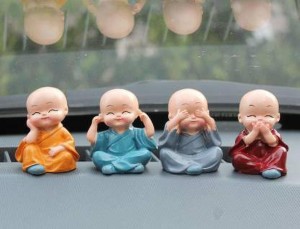 SHIVAYE COLLECTION Multicolor 4 Monks Buddha Figurines - for Home Decor| Office Decor| Chrismas Decor| Diwali Decor| Vaastu Decor Decorative Showpiece  -  5 cm  (Polyresin, Multicolor)