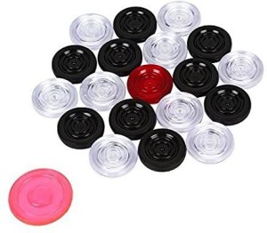 GKC Ludo Goti with Dice Shaker and Arcyclic Carrom Coin with striger and  Carrom Powder,Black, red,white,green.yellow,blue