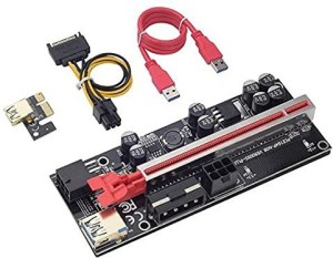 JKTINK PCI-E 1X to 16X V009S-PLUS Riser Card Graphics Card Extension Cable ETH/GPU Mining 6PIN SATA Power Cable 8 Solid Capacitors Red 6 PCS 