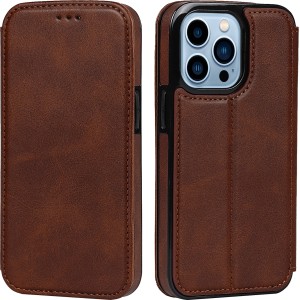 Techstudio for iPhone 14 pro Case Leather Flip Cover Magnetic Wallet case  Logo Hole Beige