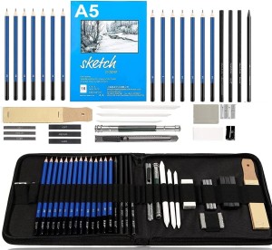 NYONI Sketching Pencils Set, Metal Box Packaging, Including Graphite  Pencils、Charcoal Pencils、Blending Stumps and other tools for drawing (A set  with