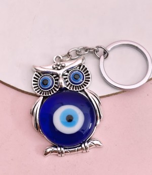 Lenity Combo Offer Owl Shape Blue and Silver Evil Eye Keychain For