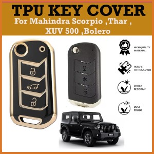 Leather Key Cover Compatible for Mahindra Thar, Scorpio