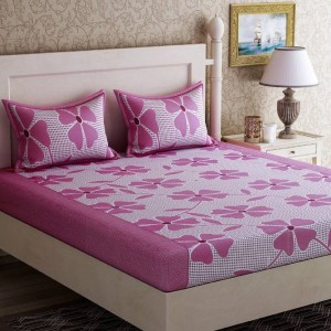 Home Furnishing - Bed 144 TC Cotton Double Floral Bedsheet  (Pack of 1, Pink)