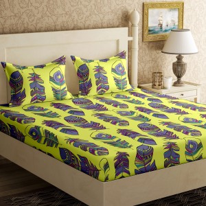 Bella Casa 104 TC Cotton Double Printed Bedsheet  (Pack of 1, Yellow)