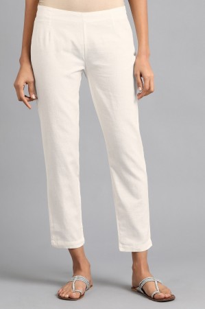 Regular Fit Women White Cotton Blend Trousers