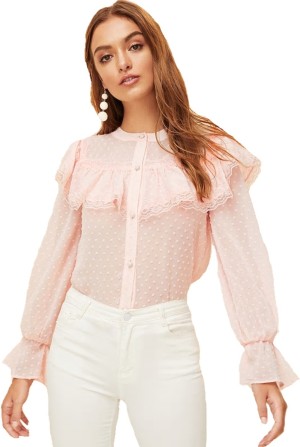 Casual Full Sleeve Solid Women Pink Top
