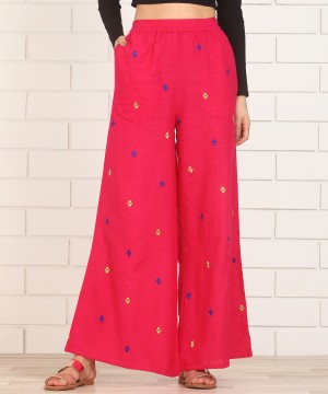 Relaxed Women Pink Cotton Blend Trousers