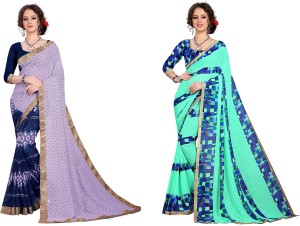 Printed Daily Wear Georgette Saree  (Pack of 2, Grey, Light Green)