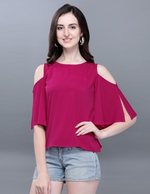 Casual Cold Shoulder Solid Women Pink Top
