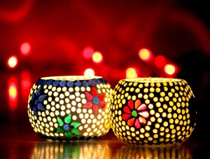 Craft Junction Handmade Mosaic Set of 2 Glass 2 - Cup Tealight Holder Set  (Multicolor, Pack of 2)