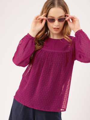 Casual Full Sleeve Self Design Women Purple Top