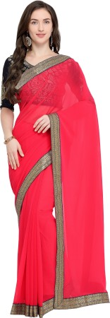 Embellished Bollywood Poly Georgette, Chiffon Saree  (Red)