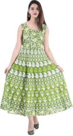 Women Maxi White, Green Dress
