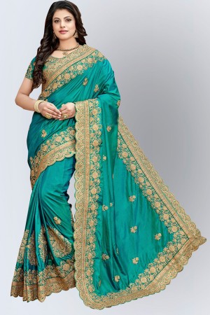 Embroidered Bollywood Pure Silk Saree  (Green)