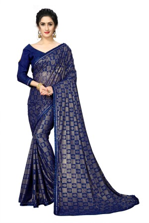 Printed Bollywood Lycra Blend Saree  (Dark Blue)
