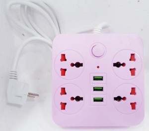 Tech Unboxing 3 USB Port and 4 Power Socket with Mobile Holder 4  Socket Extension Boards  (Pink)