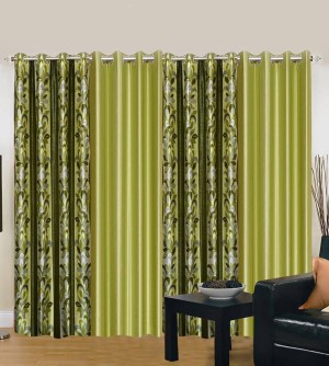 Kiara Creations 275 cm (9 ft) Polyester Long Door Curtain (Pack Of 4)  (Printed, Green)