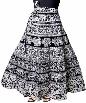 Women Printed A-line Black Skirt