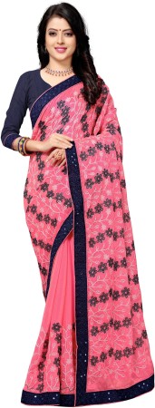 Embroidered Bollywood Chiffon Saree  (Pink)