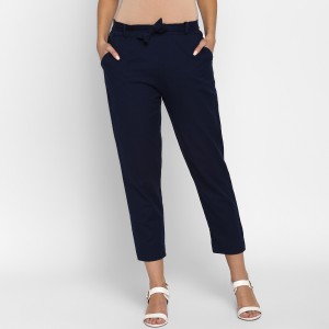Regular Fit Women Dark Blue Cotton Blend Trousers