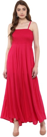 Rayon Blend Stitched Straight Gown  (Pink)