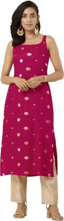 Women Printed Viscose Ethnic Dress  (Pink)