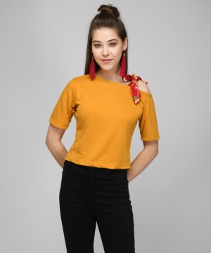 Casual Regular Sleeve Solid Women Yellow Top