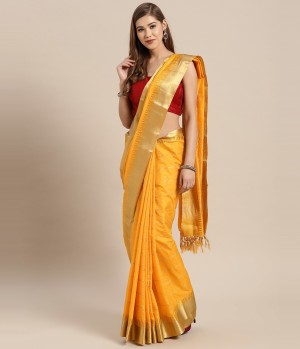 Self Design Fashion Cotton Silk Saree  (Yellow)