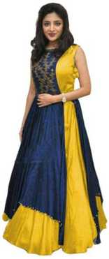 Embroidered Cotton Blend Semi Stitched Anarkali Gown