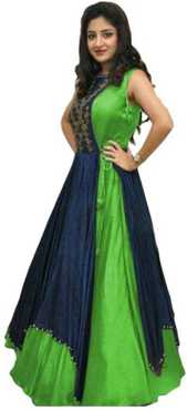 Embroidered Poly Silk Semi Stitched Flared/A-line Gown