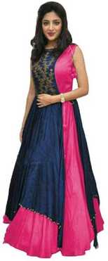 Embroidered Poly Silk Semi Stitched Flared/A-line Gown