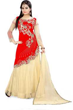 Embroidered Velvet Semi Stitched Flared/A-line Gown